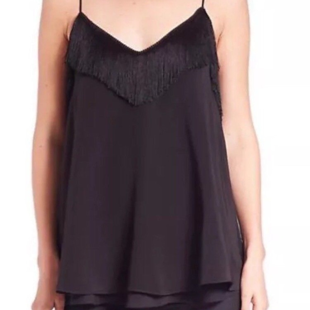 NWT Derek Lam 10 Crosby Black Fringe Silk Layered Camisole Top Size 8